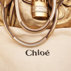 Chloé Paddington Borsa a Mano Media Vintage in Pelle Metallizzata Oro con Iconico Lucchetto
