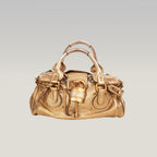 Chloé Paddington Borsa a Mano Media Vintage in Pelle Metallizzata Oro con Iconico Lucchetto
