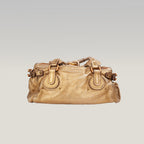 Chloé Paddington Borsa a Mano Media Vintage in Pelle Metallizzata Oro con Iconico Lucchetto