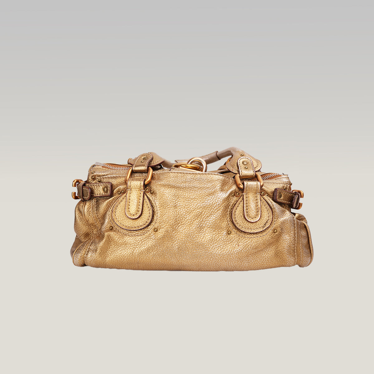 Chloé Paddington Borsa a Mano Media Vintage in Pelle Metallizzata Oro con Iconico Lucchetto