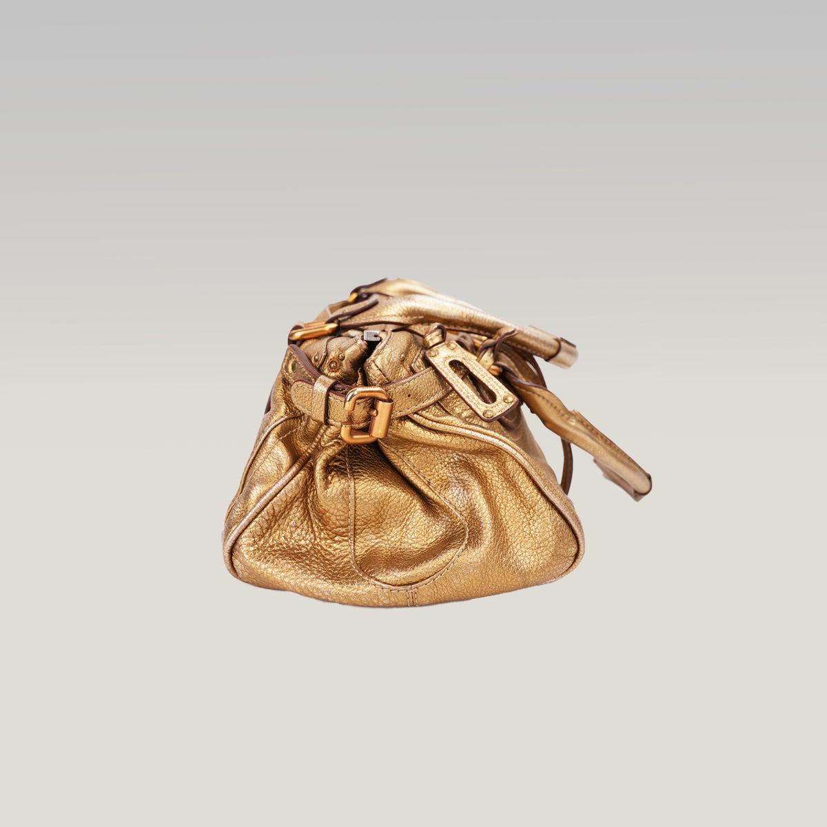Chloé Paddington Borsa a Mano Media Vintage in Pelle Metallizzata Oro con Iconico Lucchetto