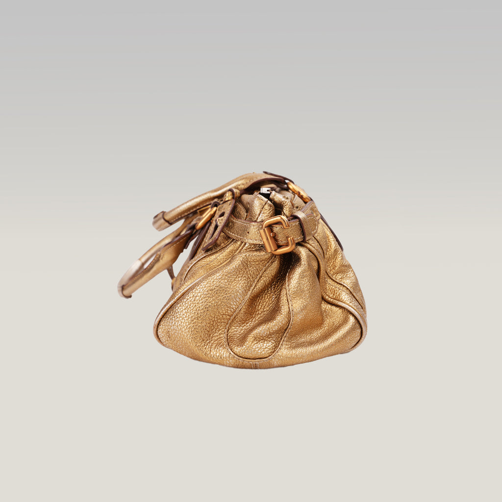 Chloé Paddington Borsa a Mano Media Vintage in Pelle Metallizzata Oro con Iconico Lucchetto