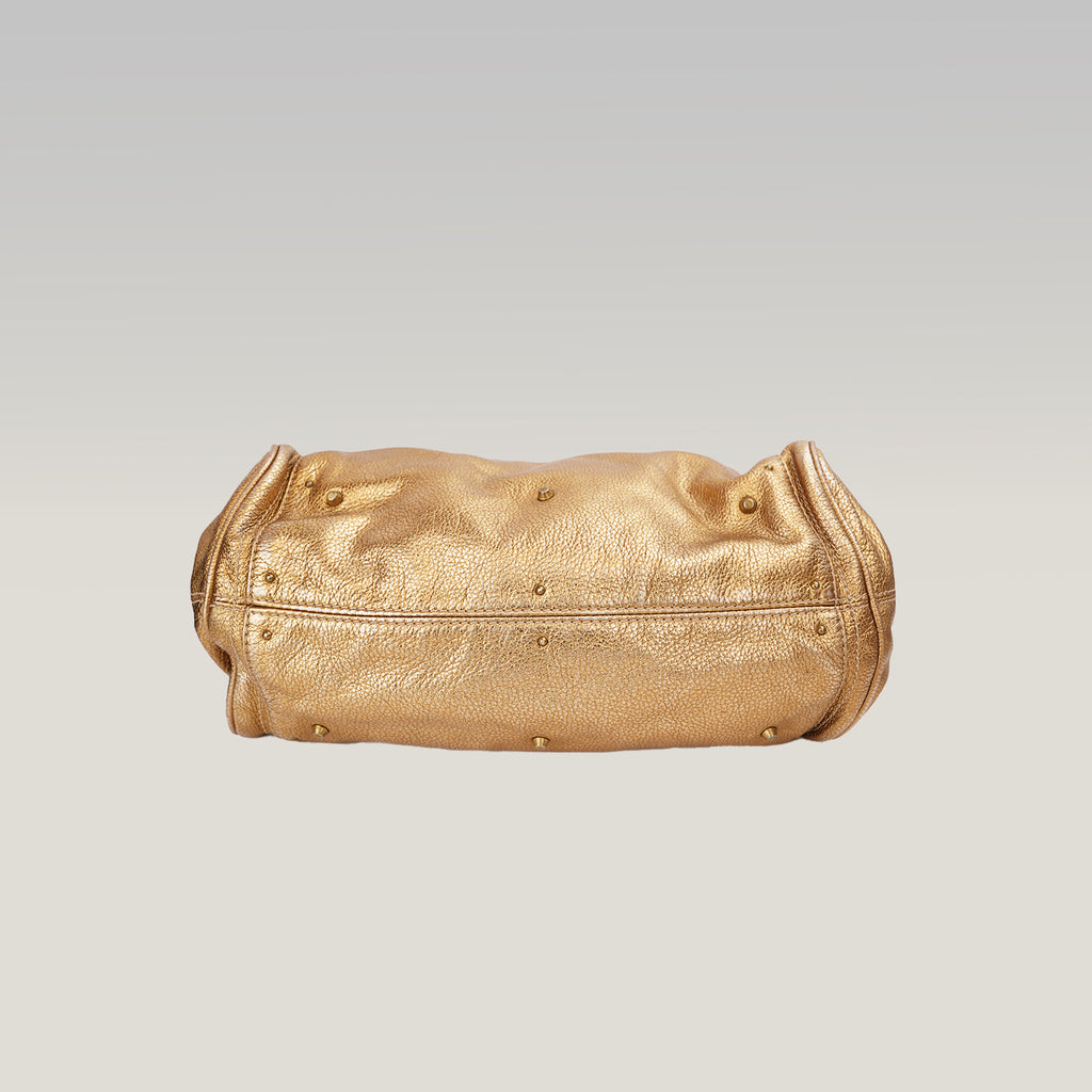 Chloé Paddington Borsa a Mano Media Vintage in Pelle Metallizzata Oro con Iconico Lucchetto