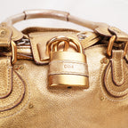 Chloé Paddington Borsa a Mano Media Vintage in Pelle Metallizzata Oro con Iconico Lucchetto