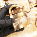 Chloé Paddington Borsa a Mano Media Vintage in Pelle Metallizzata Oro con Iconico Lucchetto