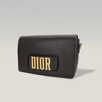 Dior Dio(r)evolution Borsa a Spalla Nera in Pelle Martellata con Logo Dorato