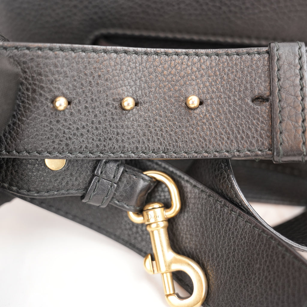 Dior Dio(r)evolution Borsa a Spalla Nera in Pelle Martellata con Logo Dorato