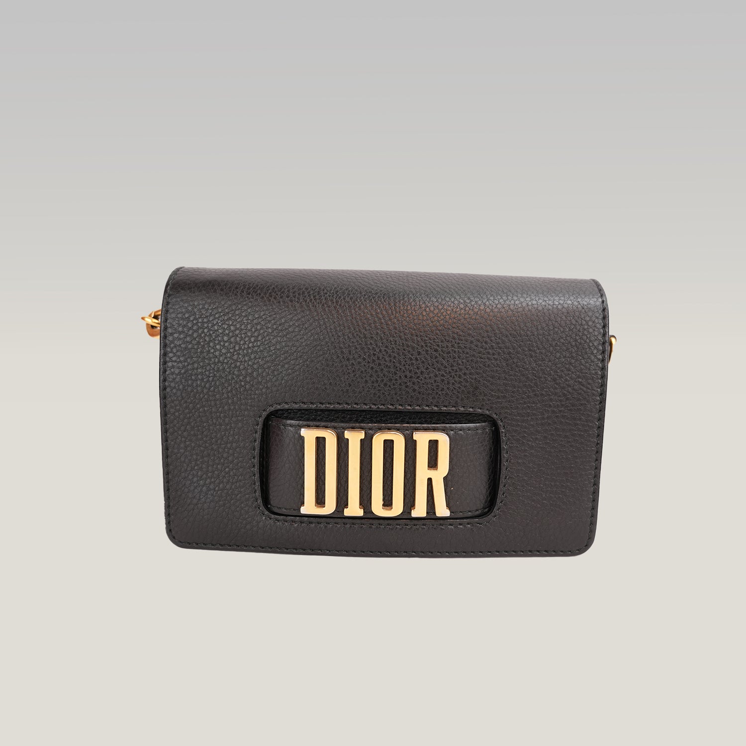 Dior Dio(r)evolution Borsa a Spalla Nera in Pelle Martellata con Logo Dorato