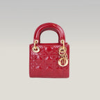 Dior Lady Dior Mini Rossa in Vernice Cannage con Hardware Dorato