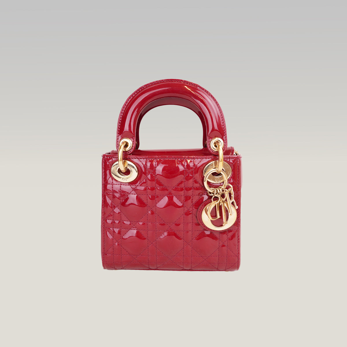 Dior Lady Dior Mini Rossa in Vernice Cannage con Hardware Dorato