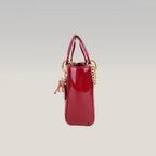 Dior Lady Dior Mini Rossa in Vernice Cannage con Hardware Dorato