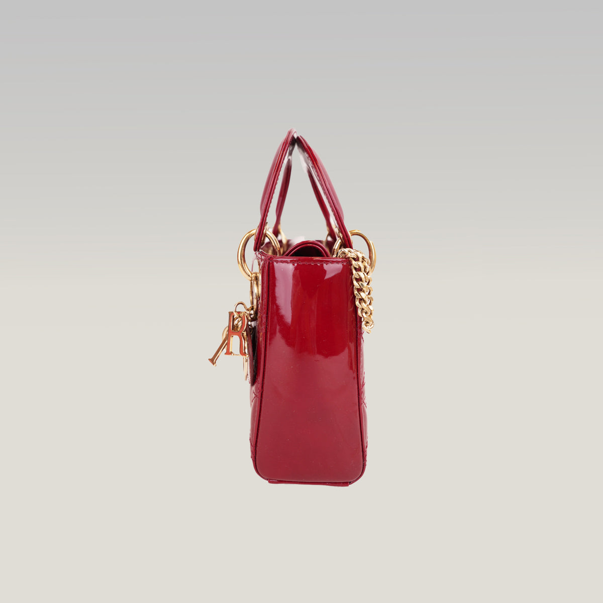Dior Lady Dior Mini Rossa in Vernice Cannage con Hardware Dorato