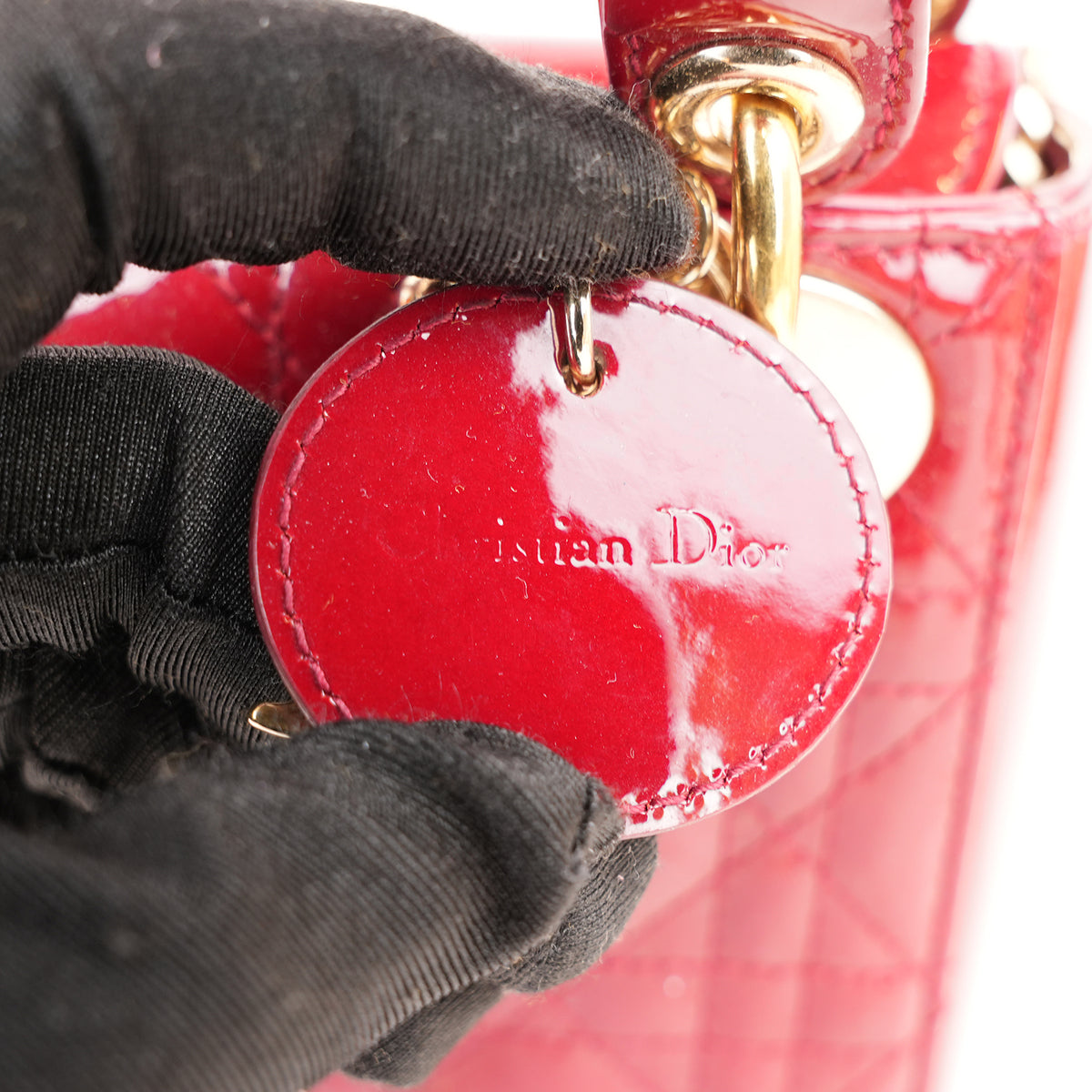 Dior Lady Dior Mini Rossa in Vernice Cannage con Hardware Dorato