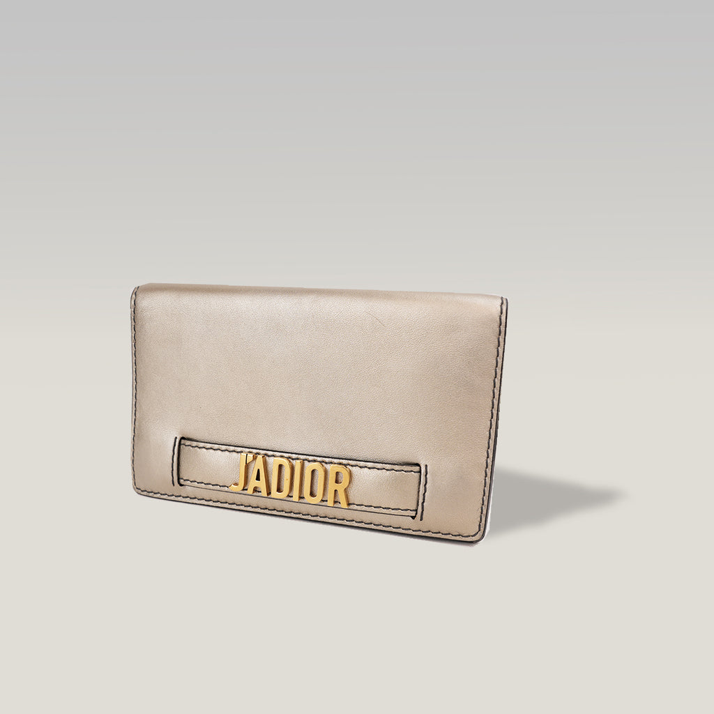 Dior J'Adior Croisière Wallet on Chain Borsa a Tracolla Media in Pelle Argentata con Logo J'ADIOR Dorato
