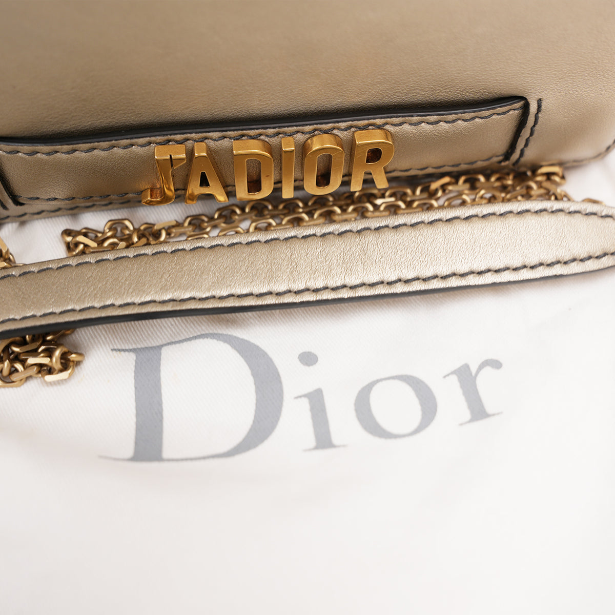 Dior J'Adior Croisière Wallet on Chain Borsa a Tracolla Media in Pelle Argentata con Logo J'ADIOR Dorato
