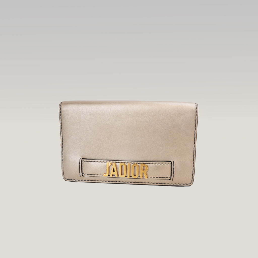 Dior J'Adior Croisière Wallet on Chain Borsa a Tracolla Media in Pelle Argentata con Logo J'ADIOR Dorato