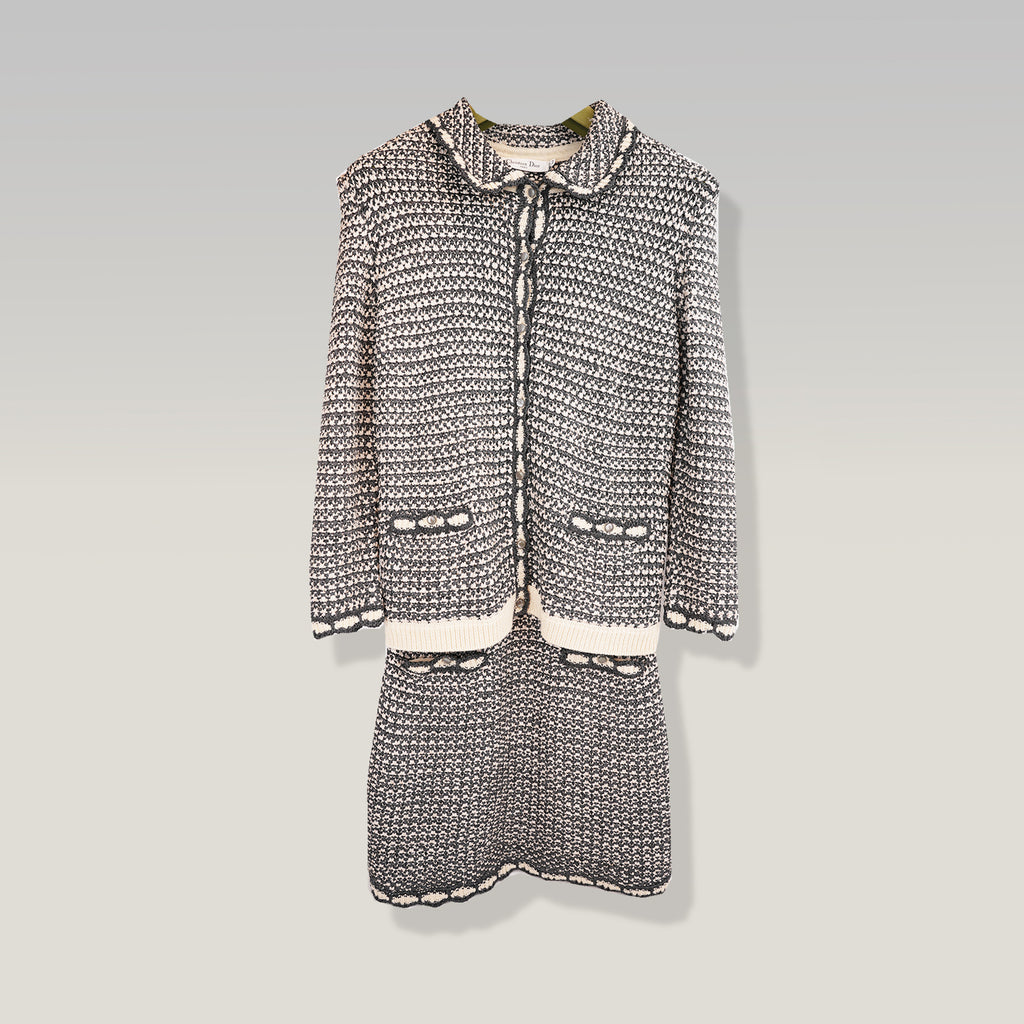 Dior Knit Dress & Jacket Set in Grey / Cream
