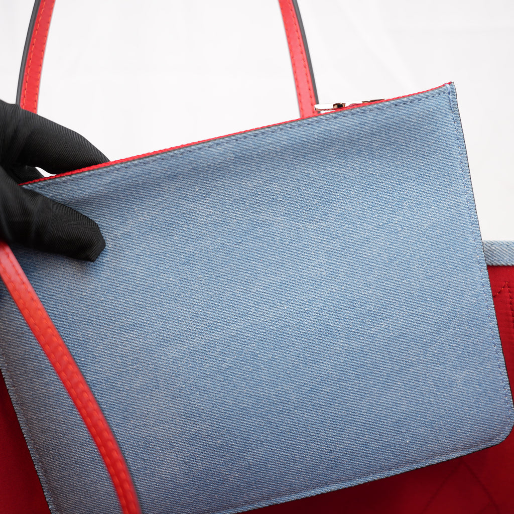Christian Louboutin Cabata East West Denim Tote Bag Blue Denim Love Graphic Studded Tote