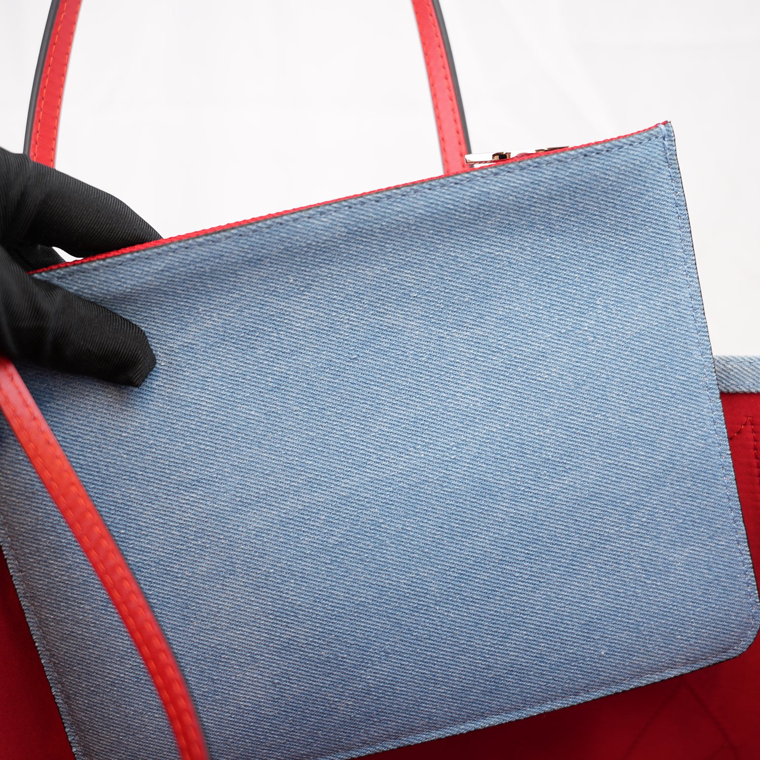 Christian Louboutin Cabata East West Denim Tote Bag Blue Denim Love Graphic Studded Tote