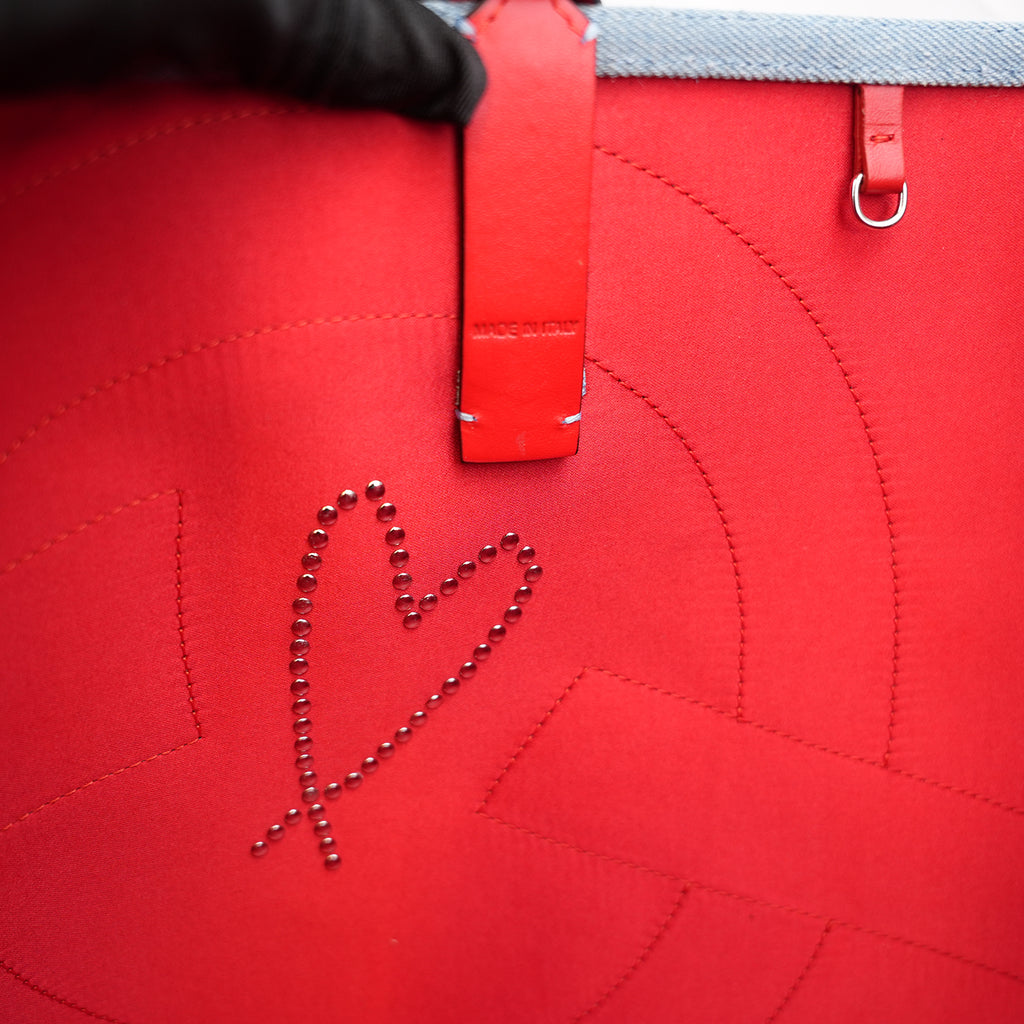 Christian Louboutin Cabata East West Denim Tote Bag Blue Denim Love Graphic Studded Tote