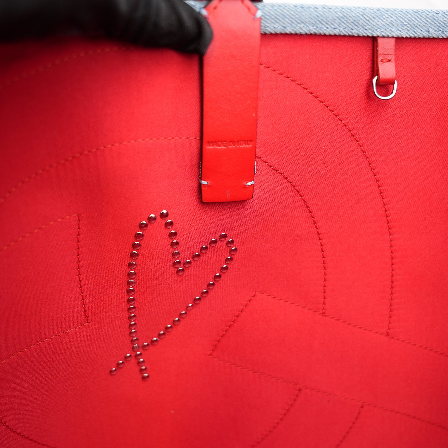 Christian Louboutin Cabata East West Denim Tote Bag Blue Denim Love Graphic Studded Tote