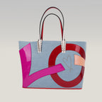 Christian Louboutin Cabata East West Denim Tote Bag Blue Denim Love Graphic Studded Tote