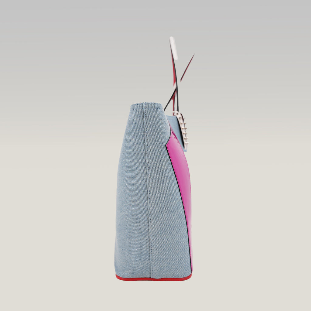 Christian Louboutin Cabata East West Denim Tote Bag Blue Denim Love Graphic Studded Tote