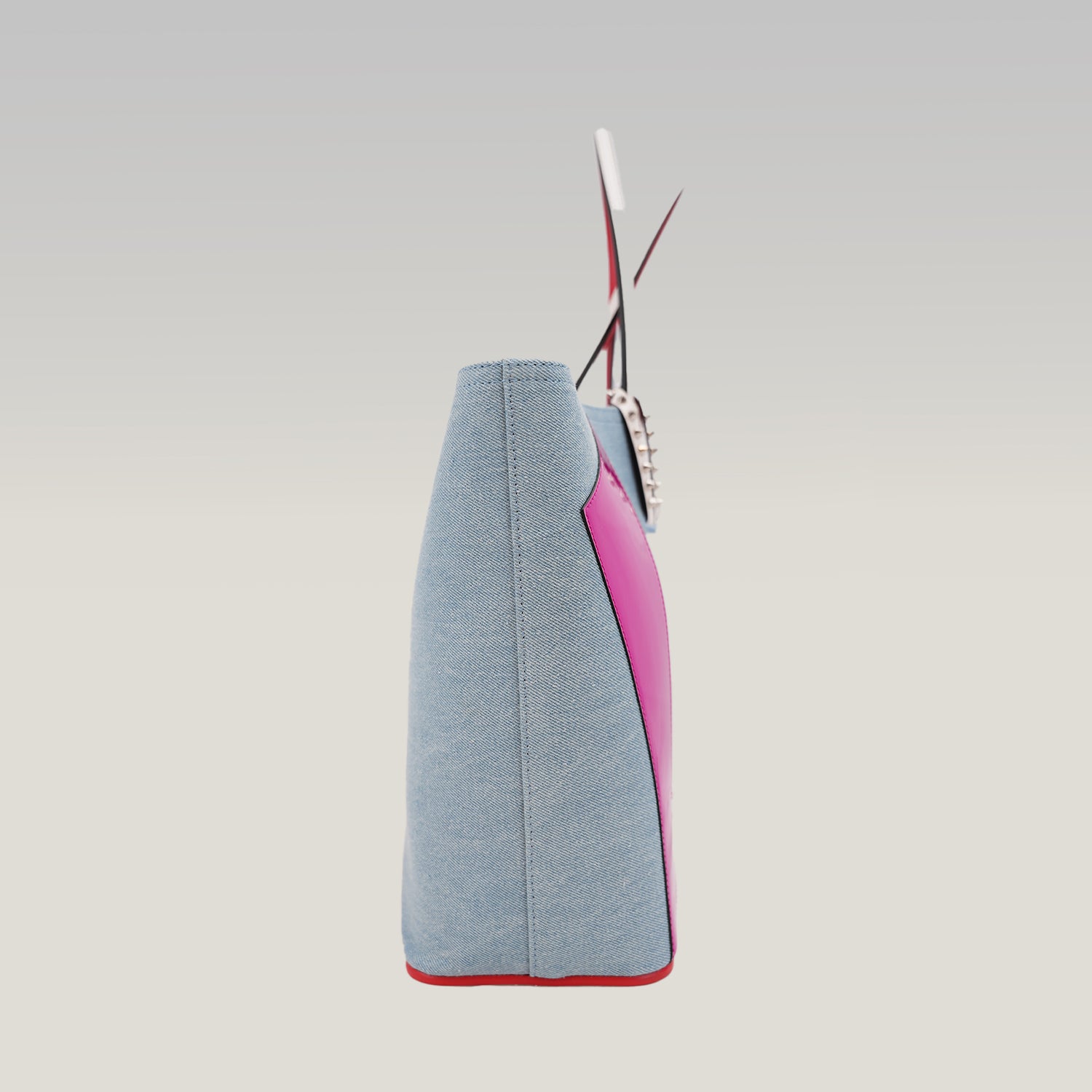 Christian Louboutin Cabata East West Denim Tote Bag Blue Denim Love Graphic Studded Tote