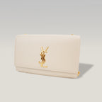 Saint Laurent Kate Monogram Chain Wallet White Grain de Poudre Leather with Cassandre Logo