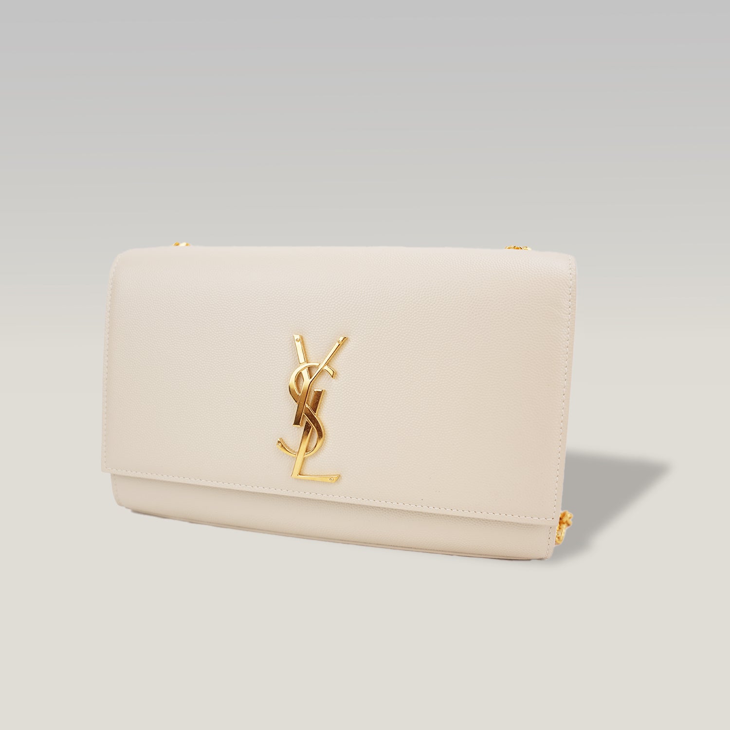 Saint Laurent Kate Monogram Chain Wallet White Grain de Poudre Leather with Cassandre Logo