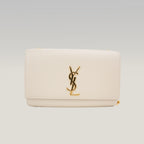 Saint Laurent Kate Monogram Chain Wallet White Grain de Poudre Leather with Cassandre Logo