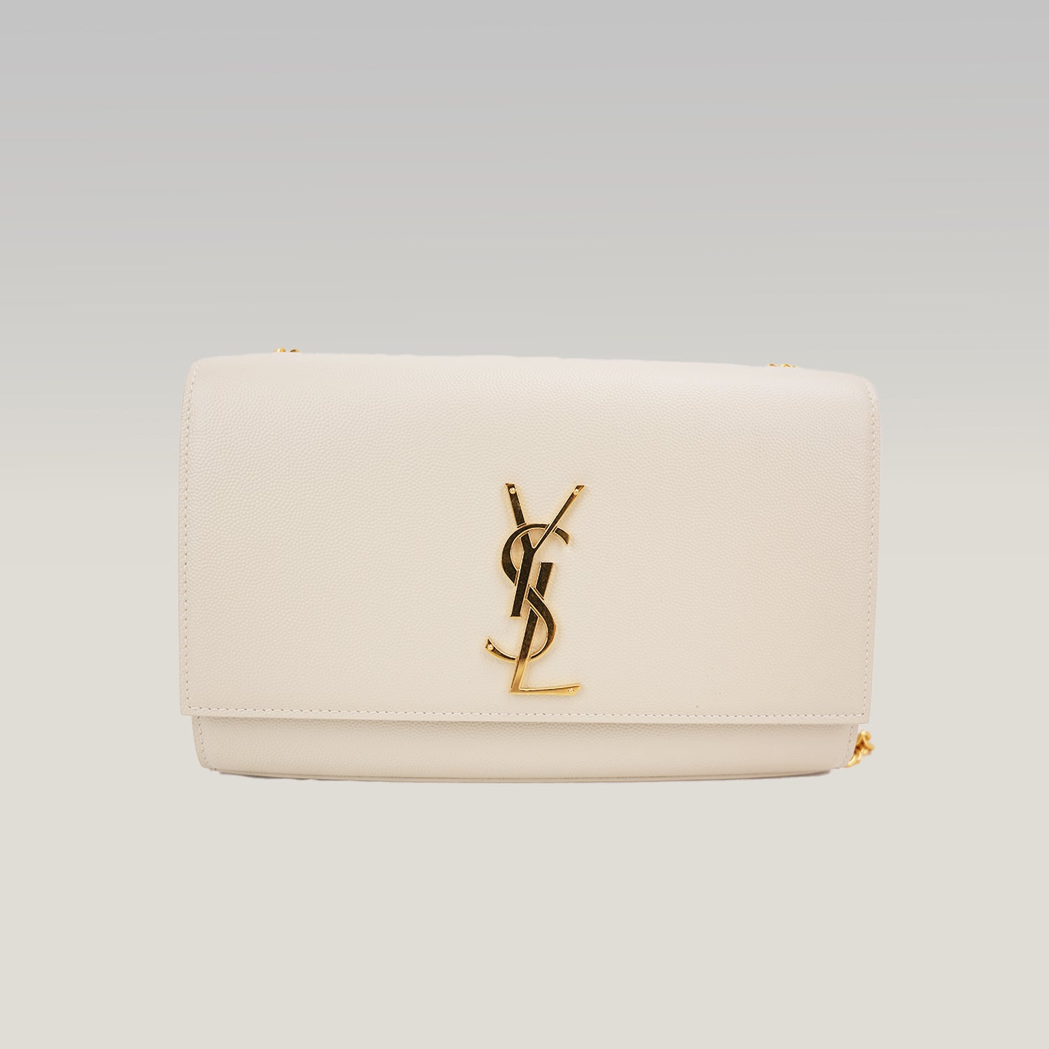 Saint Laurent Kate Monogram Chain Wallet White Grain de Poudre Leather with Cassandre Logo