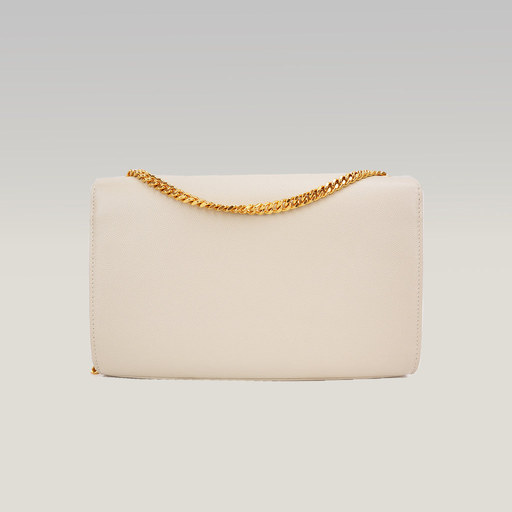 Saint Laurent Kate Monogram Chain Wallet White Grain de Poudre Leather with Cassandre Logo