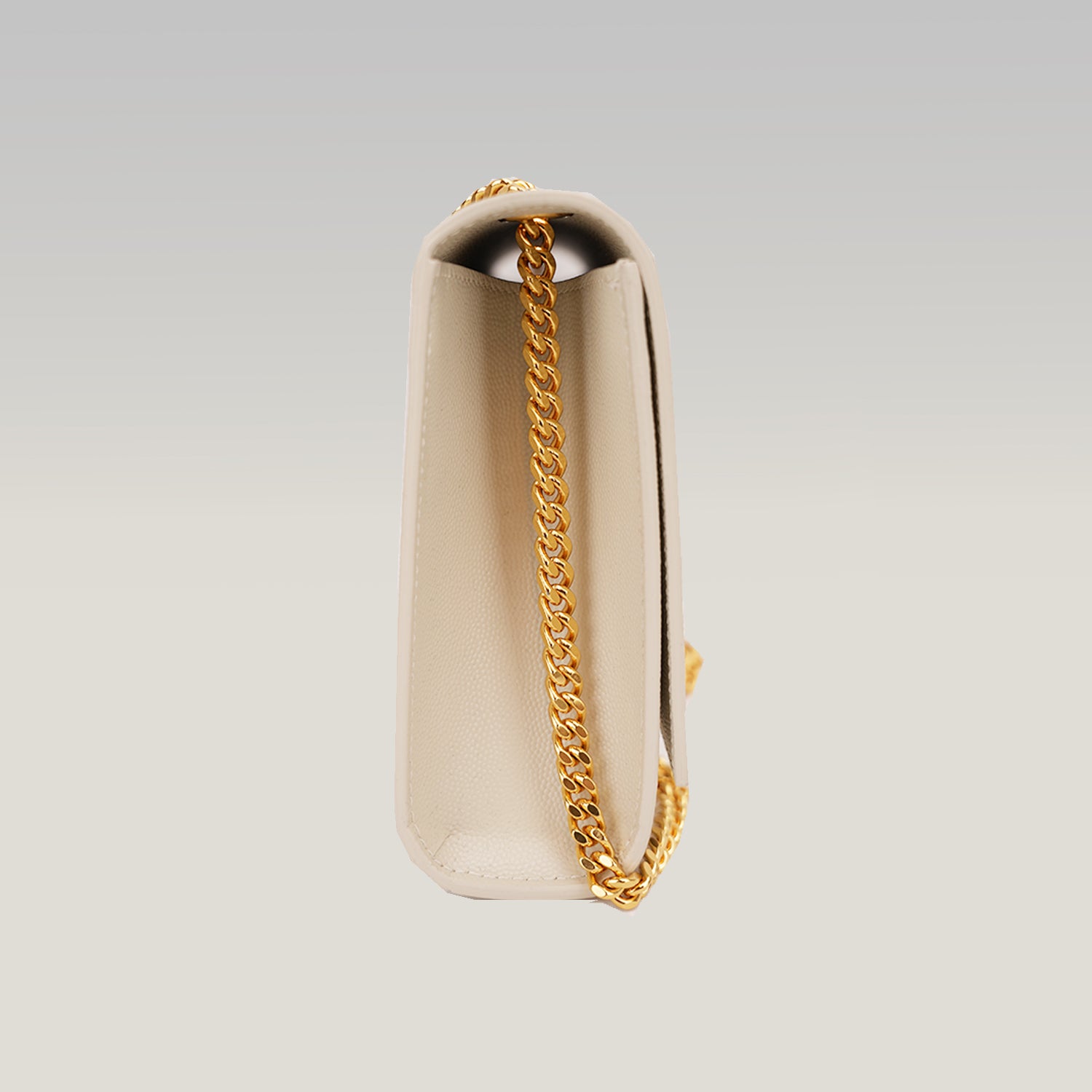 Saint Laurent Kate Monogram Chain Wallet White Grain de Poudre Leather with Cassandre Logo
