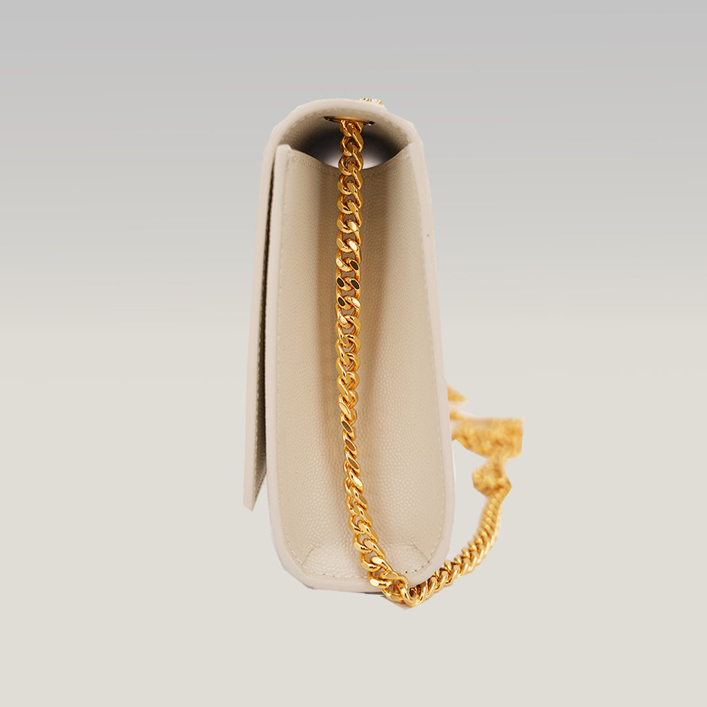 Saint Laurent Kate Monogram Chain Wallet White Grain de Poudre Leather with Cassandre Logo