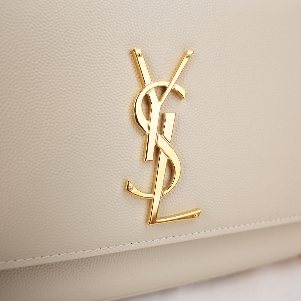 Saint Laurent Kate Monogram Chain Wallet White Grain de Poudre Leather with Cassandre Logo