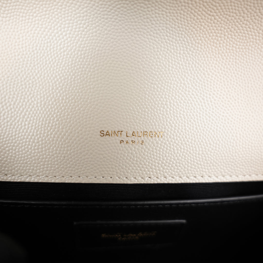 Saint Laurent Kate Monogram Chain Wallet White Grain de Poudre Leather with Cassandre Logo