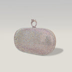 Crystal Ring Clutch Bag Argento con Strass Multicolor e Chiusura ad Anello