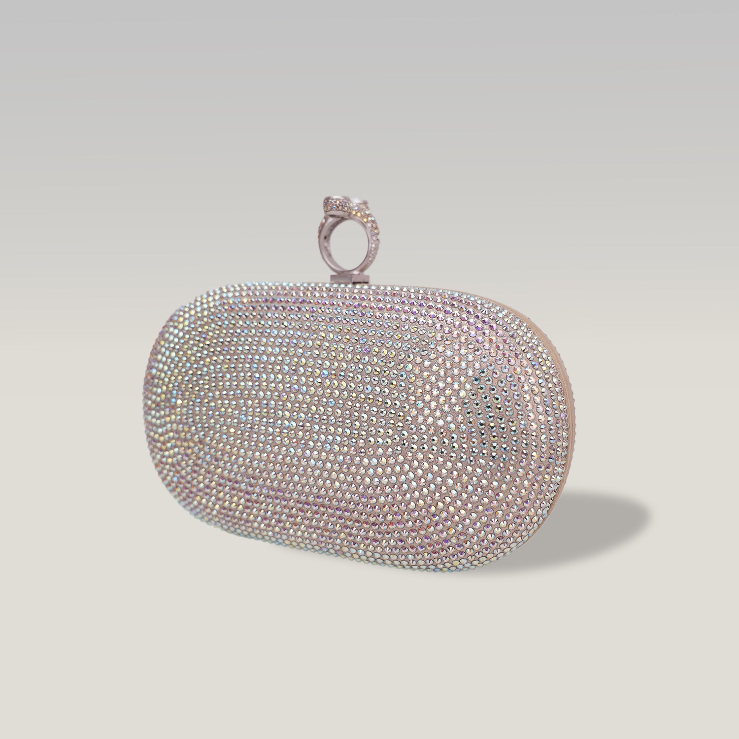 Crystal Ring Clutch Bag Argento con Strass Multicolor e Chiusura ad Anello