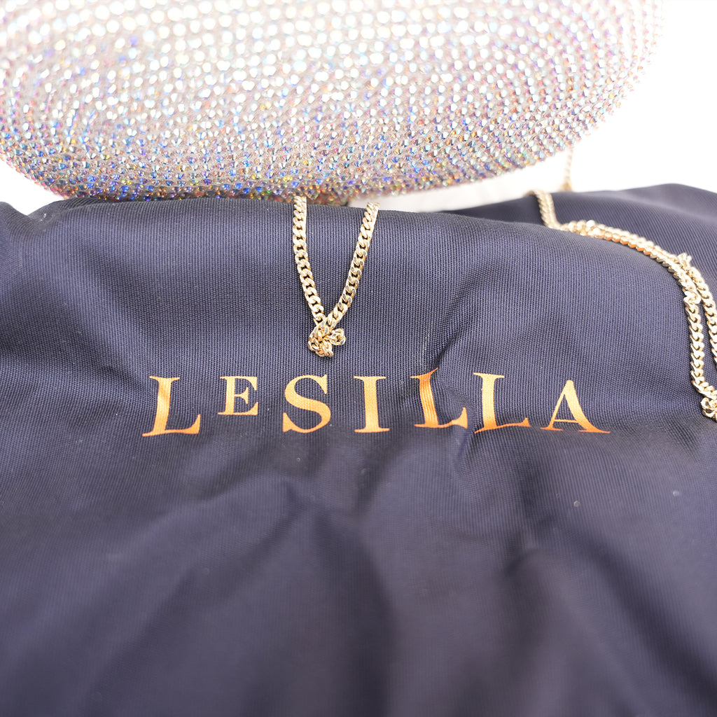 Crystal Ring Clutch Bag Argento con Strass Multicolor e Chiusura ad Anello