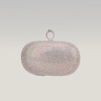 Crystal Ring Clutch Bag Argento con Strass Multicolor e Chiusura ad Anello