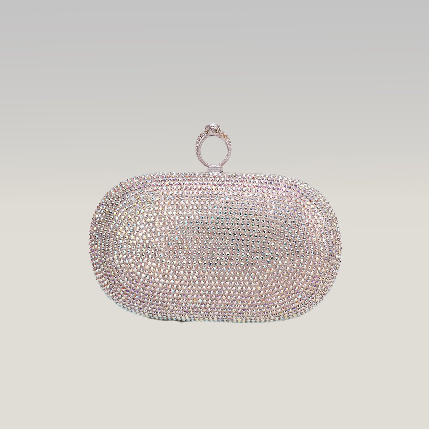 Crystal Ring Clutch Bag Argento con Strass Multicolor e Chiusura ad Anello
