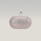 Crystal Ring Clutch Bag Argento con Strass Multicolor e Chiusura ad Anello