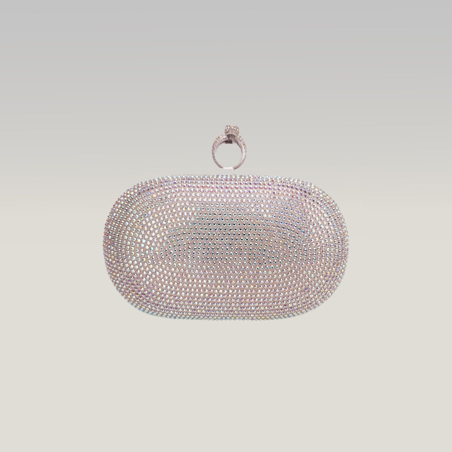 Crystal Ring Clutch Bag Argento con Strass Multicolor e Chiusura ad Anello