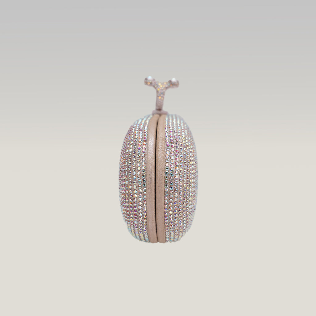 Crystal Ring Clutch Bag Argento con Strass Multicolor e Chiusura ad Anello