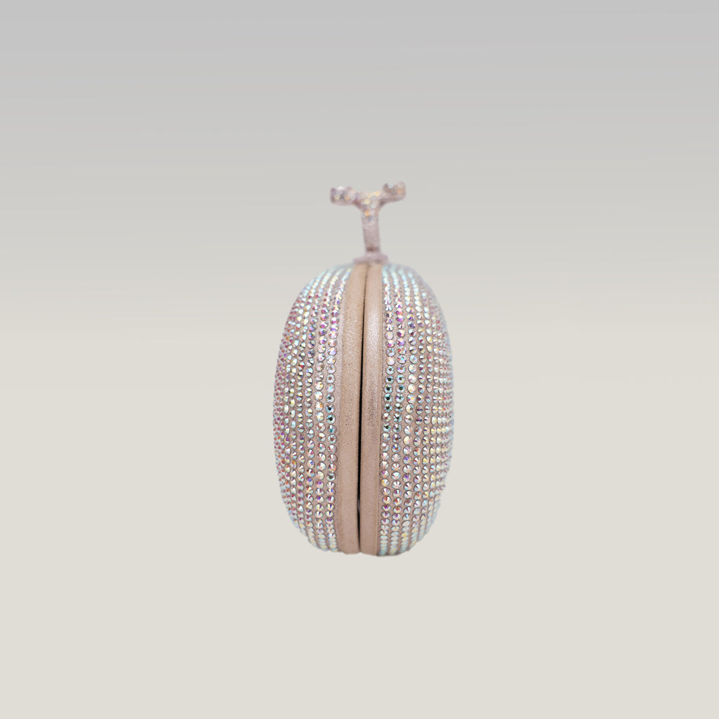 Crystal Ring Clutch Bag Argento con Strass Multicolor e Chiusura ad Anello