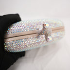 Crystal Ring Clutch Bag Argento con Strass Multicolor e Chiusura ad Anello