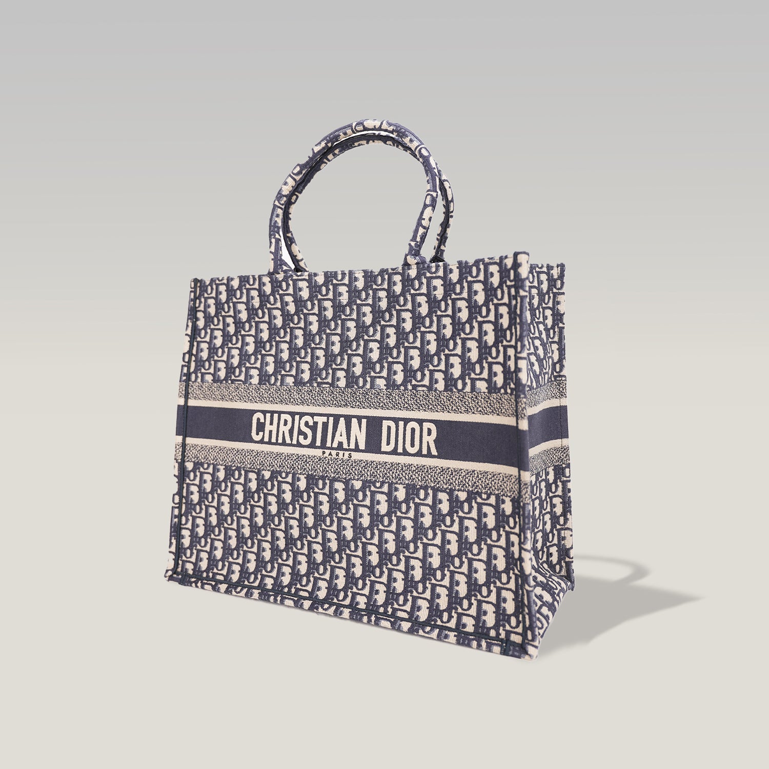 Christian Dior Book Tote Grande in Canvas Ricamato Blu Oblique