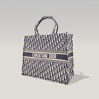 Christian Dior Book Tote Large Blue Oblique Embroidered Canvas Tote Bag