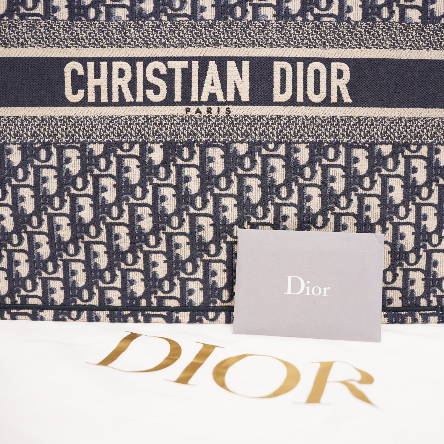 Christian Dior Book Tote Large Blue Oblique Embroidered Canvas Tote Bag